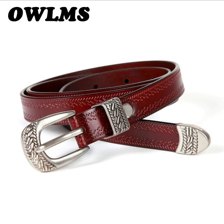 

Genuine Leather Belts for Women Retro Simple Belt for students Two-Layer Leather Alloy Buckle Trousers jeans thin cowhide lady