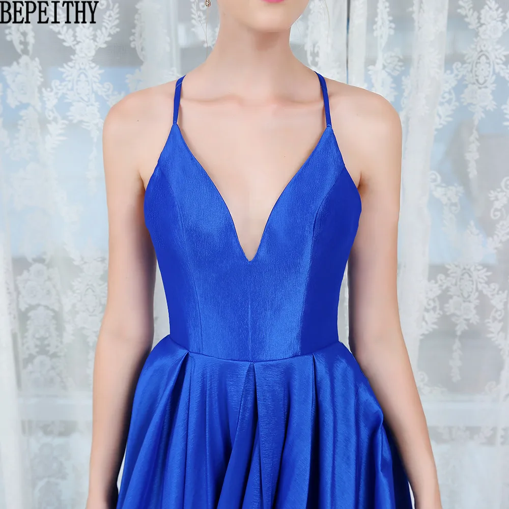 BEPEITHY vestido de festa новые сексуальные платья с глубоким v-образным вырезом для выпускного вечера простое синее платье Длинные вечерние платья