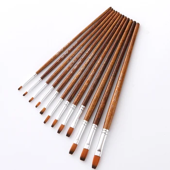 

12Pcs/set Round Flat Shape Nylon Hair Wooden Handle Painting Brush Set Tool For Art School Watercolor Acrylic Painting Supplies