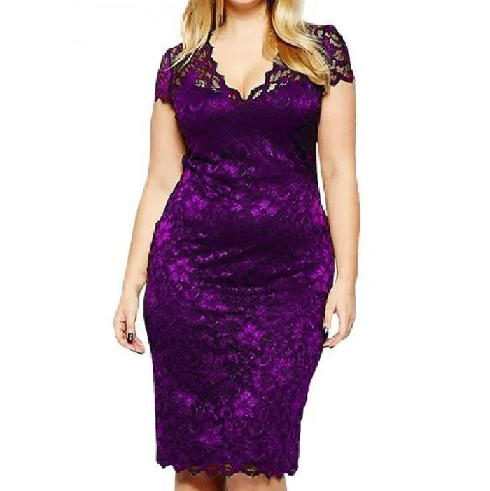 

S-5XL Robe 2018 Summer Dress Big Size Elegant Short Sleeve Midi Lace Dress Women Office Work Dresses Plus Size Party Vestido