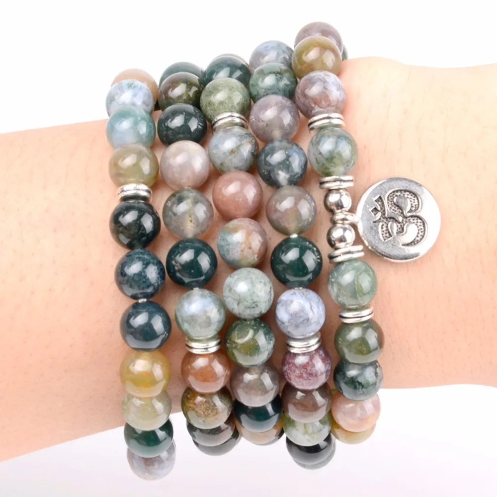 Fashion Natural India Agates 108pcs Mala Beads Bracelet OM Charm Bracelets For Women Men Yoga Handmade Jewelry Dropshipping Fashion Jewelry