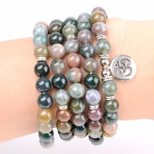 

Fashion Natural India Agates 108pcs Mala Beads Bracelet OM Charm Bracelets For Women Men Yoga Handmade Jewelry Dropshipping
