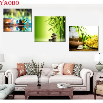 

3pcs Diamond Embroidery "Spa Yoga Salon Flower" 5D DIY Diamond Painting Cross Stitch Diamond Mosaic Square Rhinestone Decoration