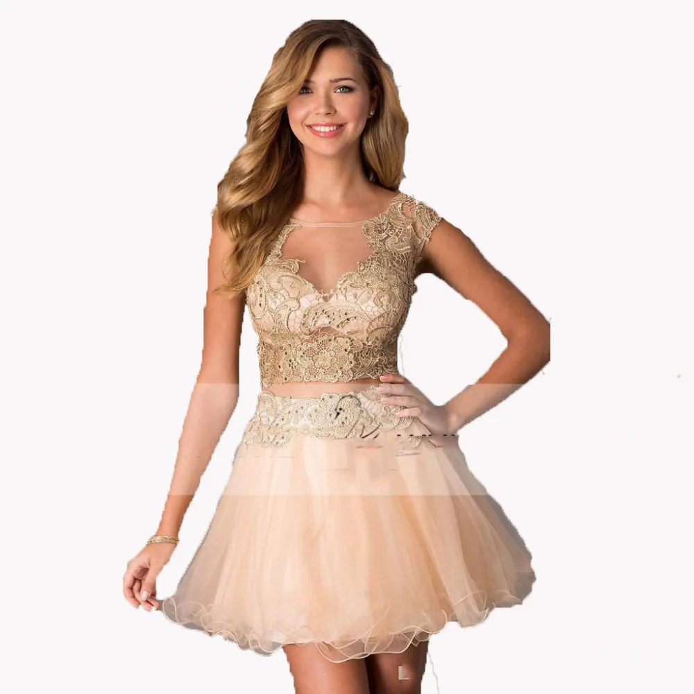 new design 2017 short dresses two piece lace beads evening