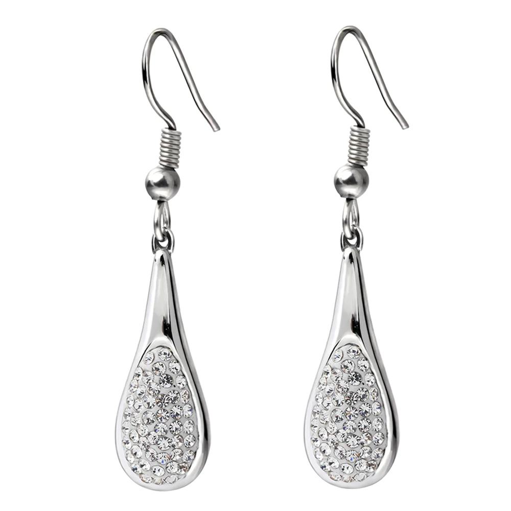 New Arrival Stainless Steel Trendy Style Gold/Silver Color Water-drop Cubic Zirconia Dangle Earrings With Women Wedding Jewelry цена New Arrival Stainless Steel Trendy Style Gold/Silver Color Water-drop Cubic Zirconia Dangle Earrings With Women Wedding Jewelry цены онлайн