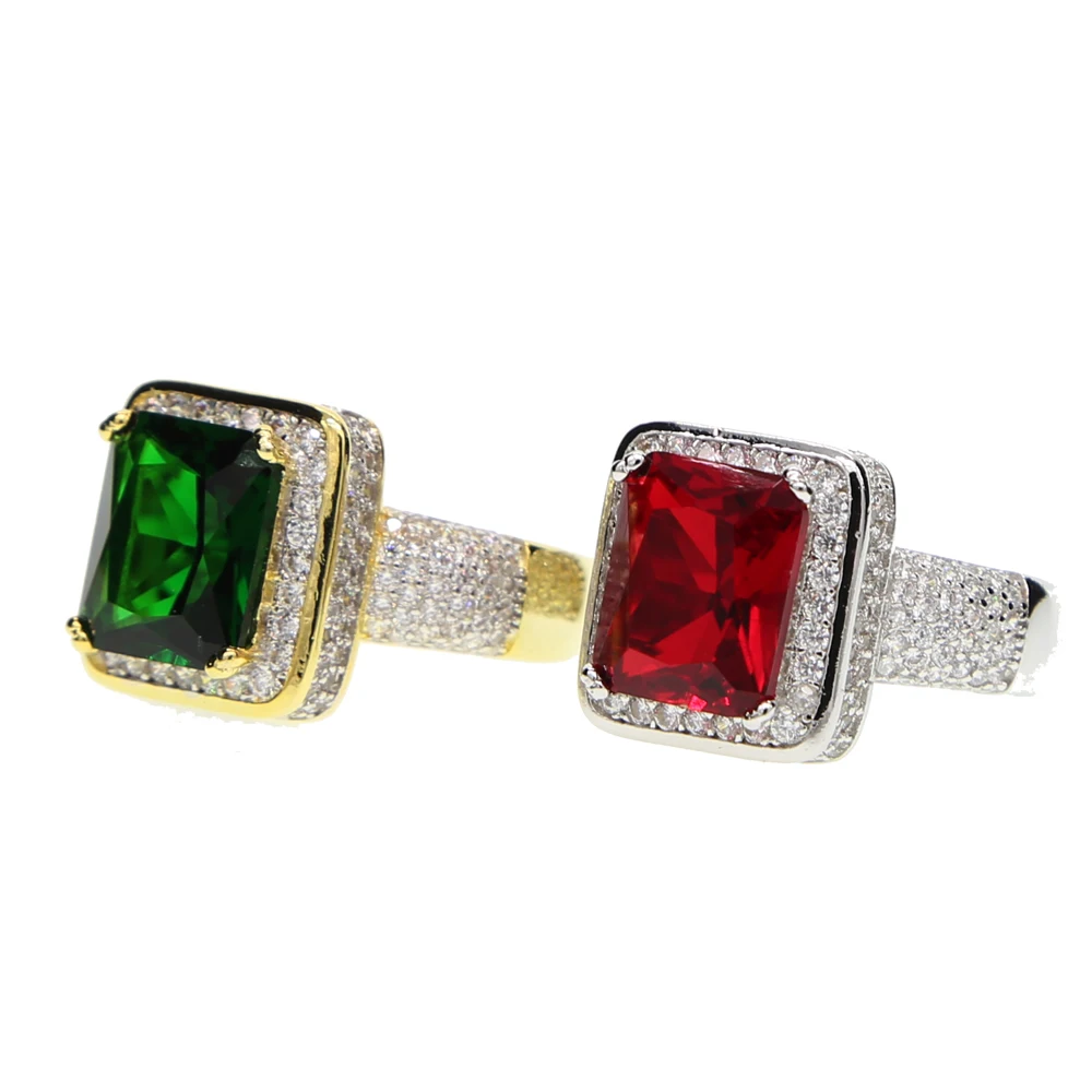 Gothic big stone Rings modern Style Fashion Jewelry For Men Woman Jewelry bijoux Men's Ring With Stone Square ring Gem Red CZ