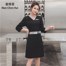 Черный униформа для сотрудниц спа-салонов красоты тайский одежда модные тонкие массажа здоровья комбинезоны Красота салон Рабочая одежда