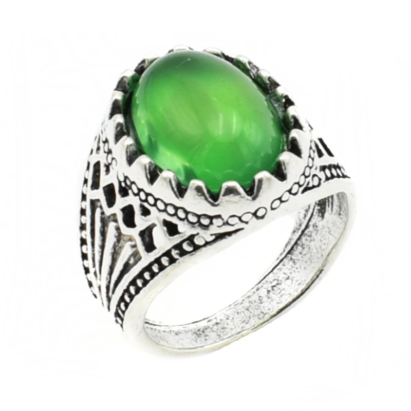 

Fashion Green Stone Rings for Women Silver Plated Gothic Alloy Girl Statement Antique Couple Rings Jewelry for Women