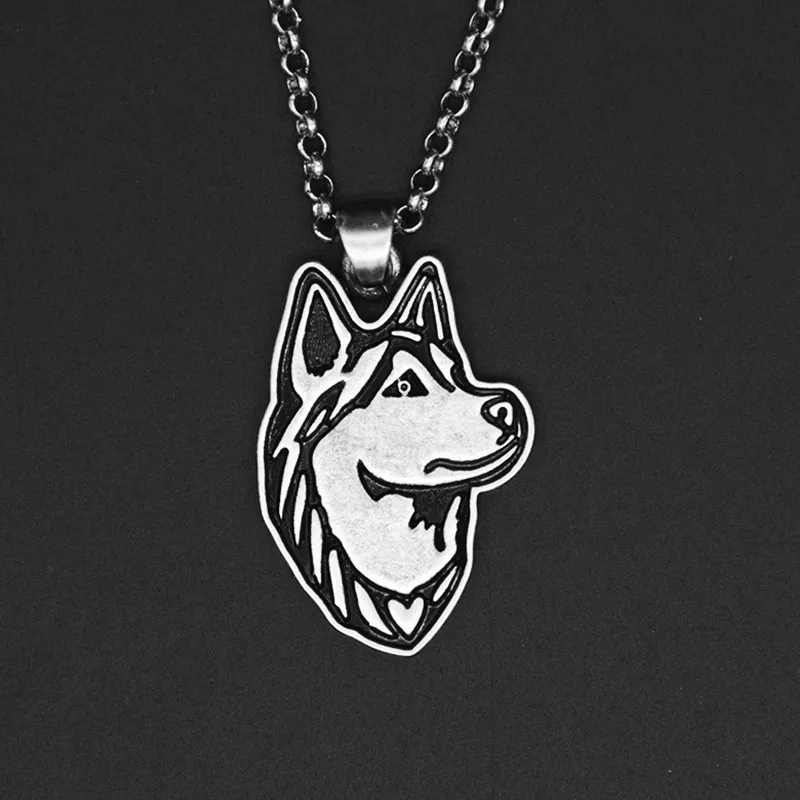 

Vintage Silver Stainless Steel Long Chains Siberian Husky Pendant Necklace Dog Necklaces For Women Men Jewelry Lover Gifts