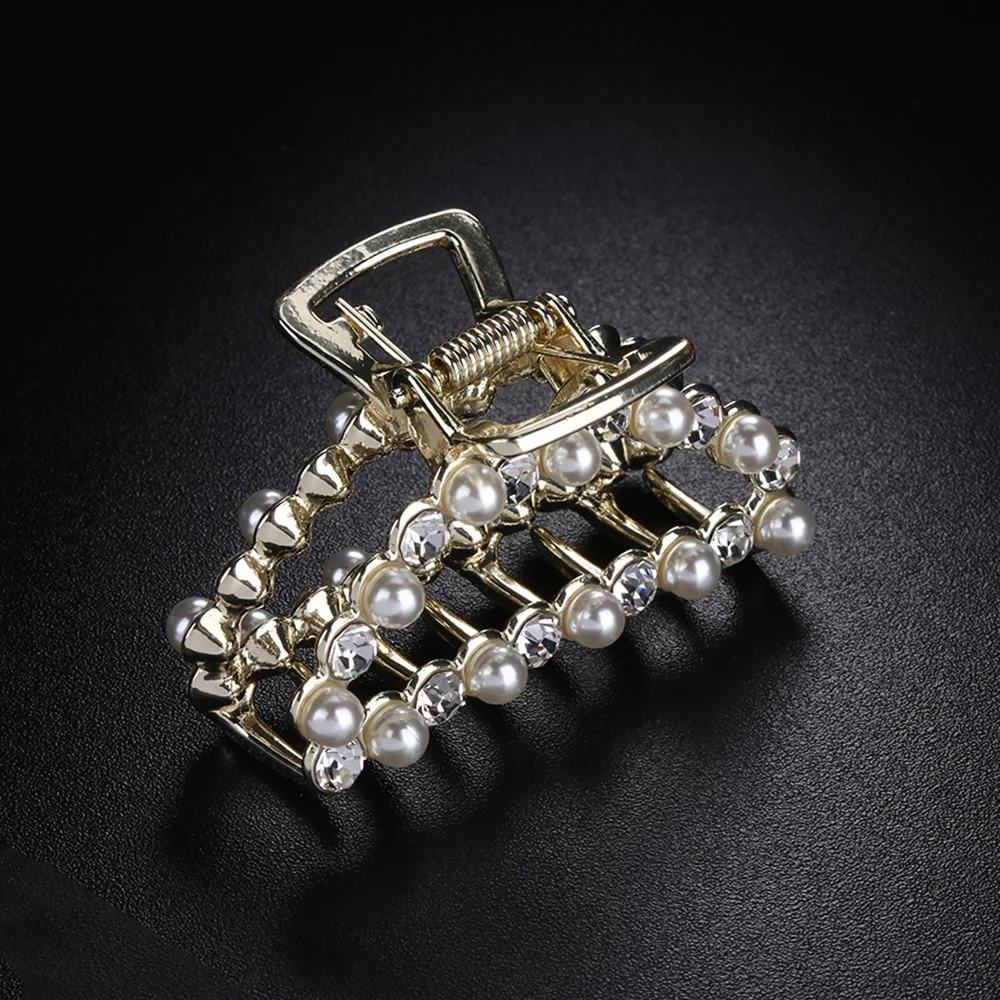 

Metal Rhinestones Hair Claws Crab White Pearl Hair Clips Headwear Crystals Hairpins Bun Maker Hair Accessories Styling Tools