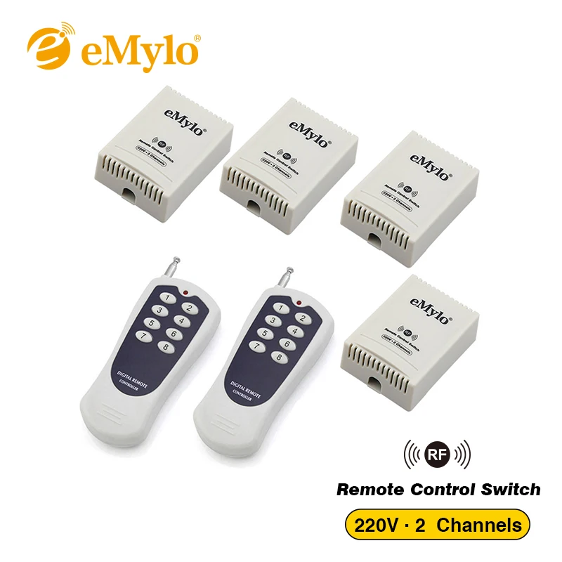eMylo Smart Wireless 220V Relay 1000W RF interruptor de control remoto 433Mhz One 2 canales con dos transmisores