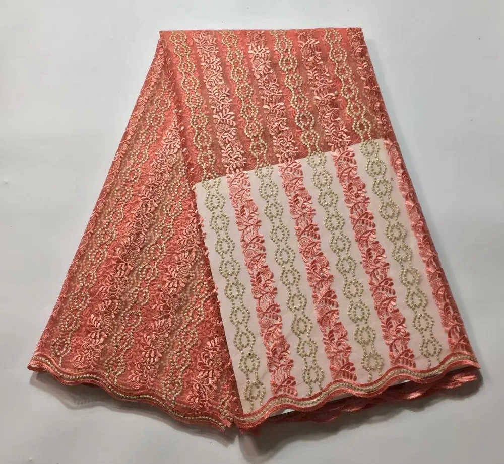 

New arrival african lace fabrics high quality France net lace guipure lace fabric for Nigerian beaded lace
