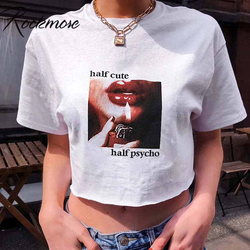 

Rockmore White Loose Fashion Korean T-shirt Women Harajuku Short Sleeve Casual Letter Picture Print Tshirt Female Girls Summer