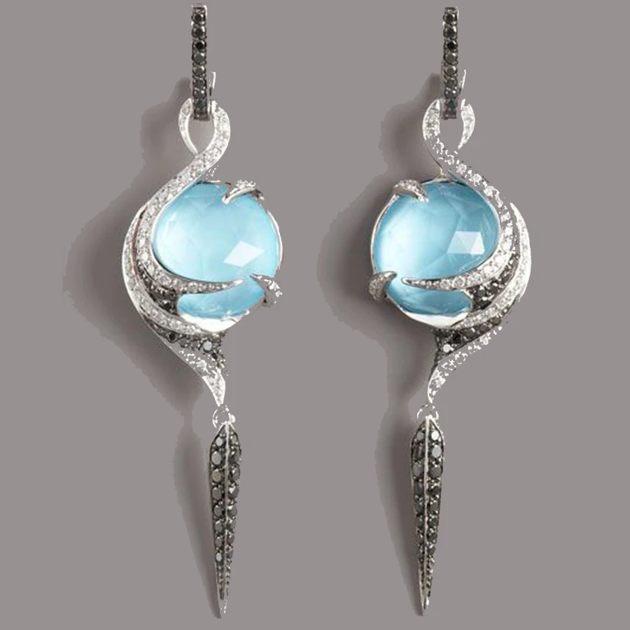 

Fashion ladies line cubic zirconia earrings personality design blue color hit resin jewelry Z3M194