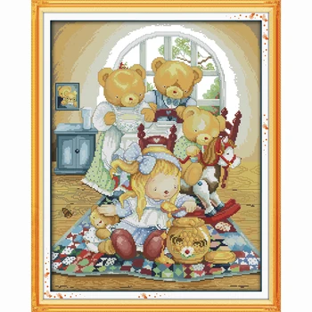 

Bear house family cartoon embroidery cross stitch patterns paintings Cross-Stitching Home Decoration diy handmade gift for kids
