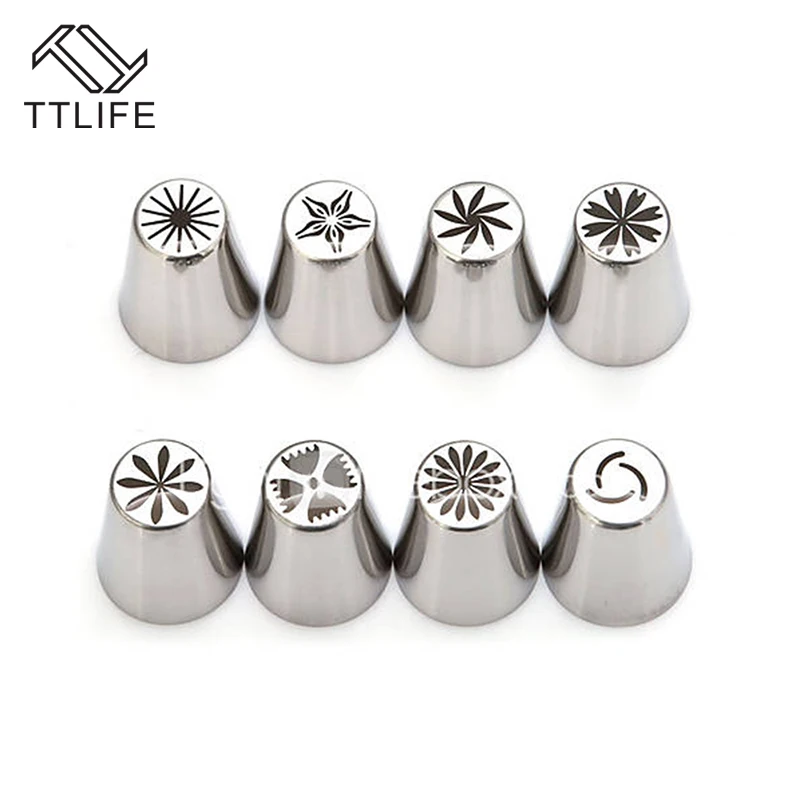 

TTLIFE 8pcs/set Stainless Steel Flower Icing Piping Nozzles Pastry Nozzles Tips Set DIY Cream Cake Decorations