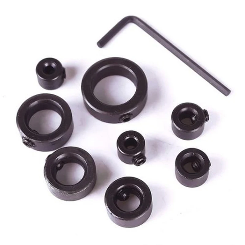 DWZ 8pcs 3-16mm Woodworking Drill Depth Stop Collars Ring Dowel Shaft Chuck +Wrench