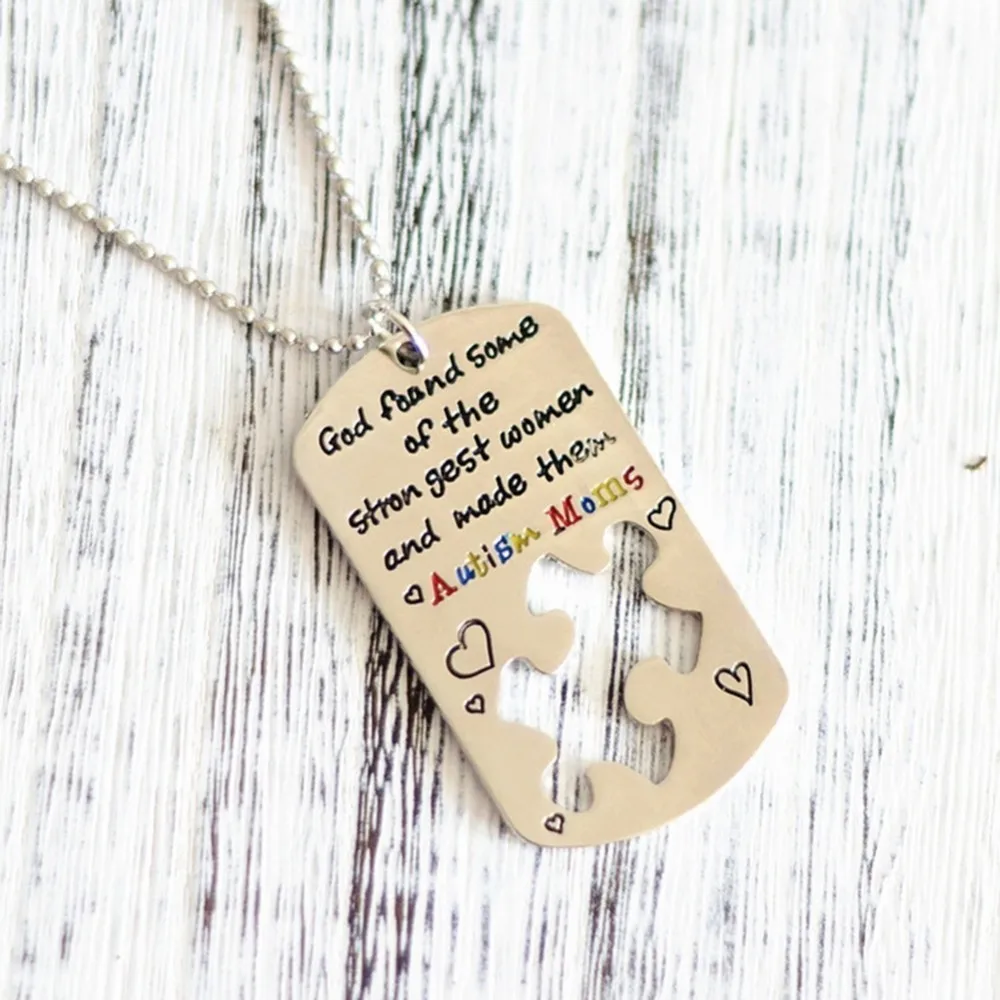 

Autism Awareness Identification Necklace Military Dog Tag Style Puzzle Piece Pattern With Hand Applied Enamel Colors ID Jewelry