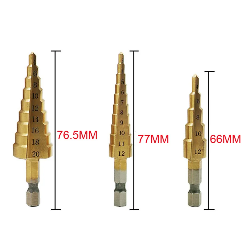 3-12mm 4-12mm 4-20mm Step Cone Drill Bit Hole Cutter Dint Tool Hex Shank Step Drills shank Coated Metal Drill Bit