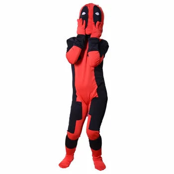 

Marvel Kids Deadpool Costume With Mask Hooded Dead Pool Halloween Cosplay Unisex Jumpsuits Superhero Deadpool Death Costume