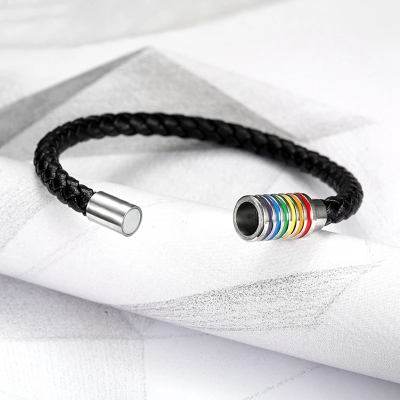 Кожаные браслеты LGBT из нержавеющей стали магнитная застежка Радуга для геев |