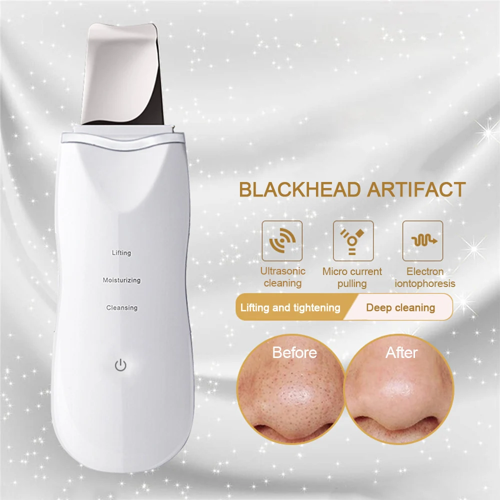 

New USB Rechargeable Ultrasonic Ion Deep Cleaning Whitening Skin Scrubber Peeling Shovel Facial Pore Blackhead Cleaner