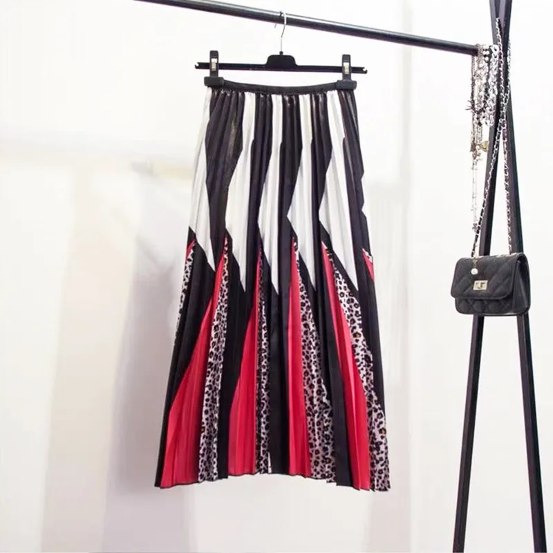 

2019 Spring European New Explosion Models A-type Leopard High Elastic Pleated Skirt High Street Style
