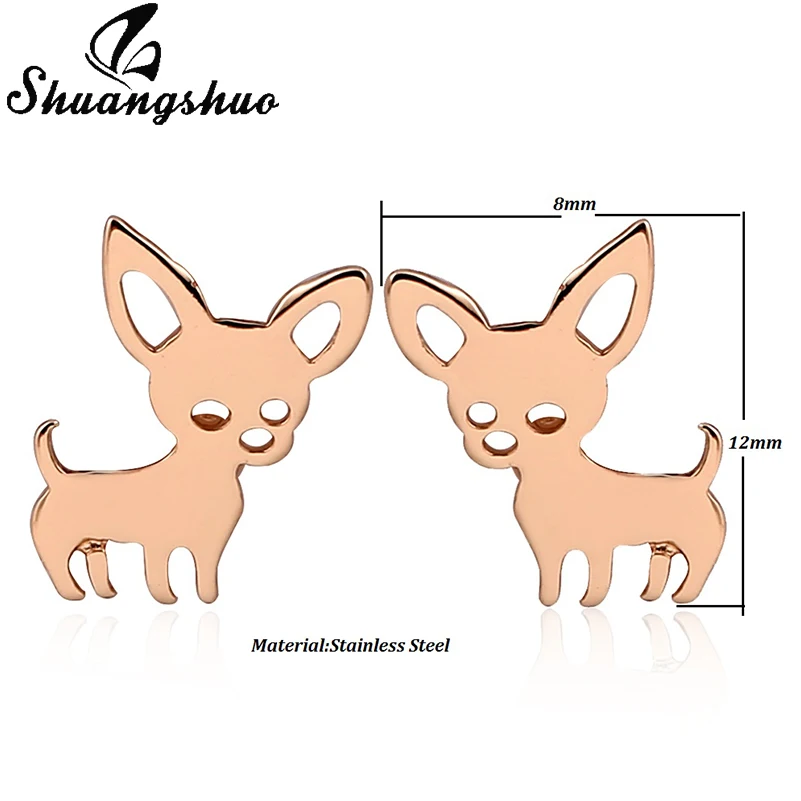 Shuangshuo New Arrival Chihuahua Stainless Steel Earrings for Women Cute Dog Studs Chihuahua Jewelry Love My Pet Animal Earrings
