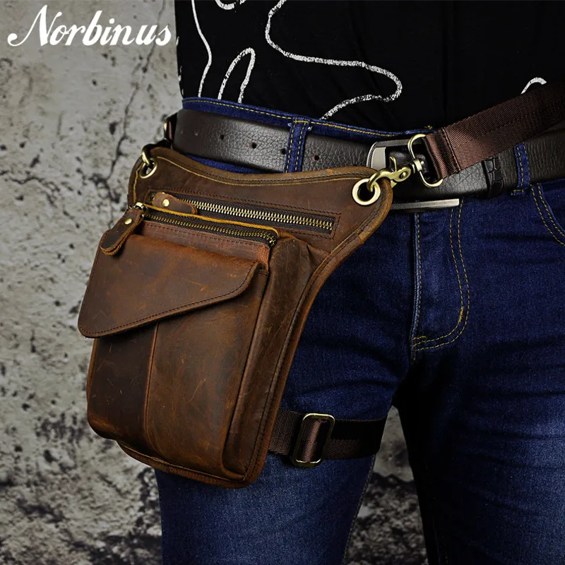 Mensageiro de Couro dos Homens Bolsa de Viagem de Moto Pacote de Cintura do Couro Norbinus Genuíno Ombro Equitação Coxa Drop Leg Bolsa Fanny Masculino