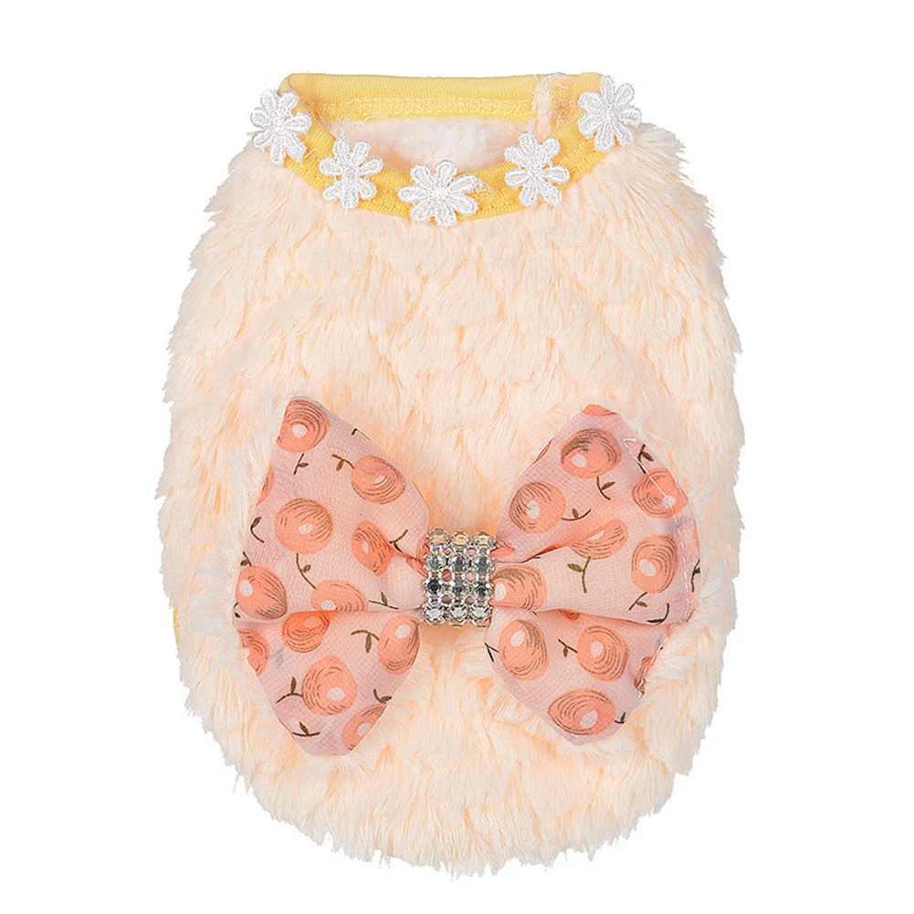 

Cute Bow Flower Soft Plush Dog Puppy Pet T-shirt Winter Warm Pet Clothes Apparel