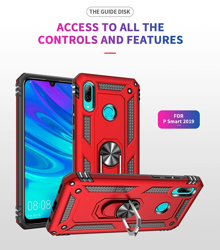 

Luxury Armor Soft Shockproof Case on the For Huawei P20 P Smart 2019 Honor10 lite Silicone Car Holder Ring Case