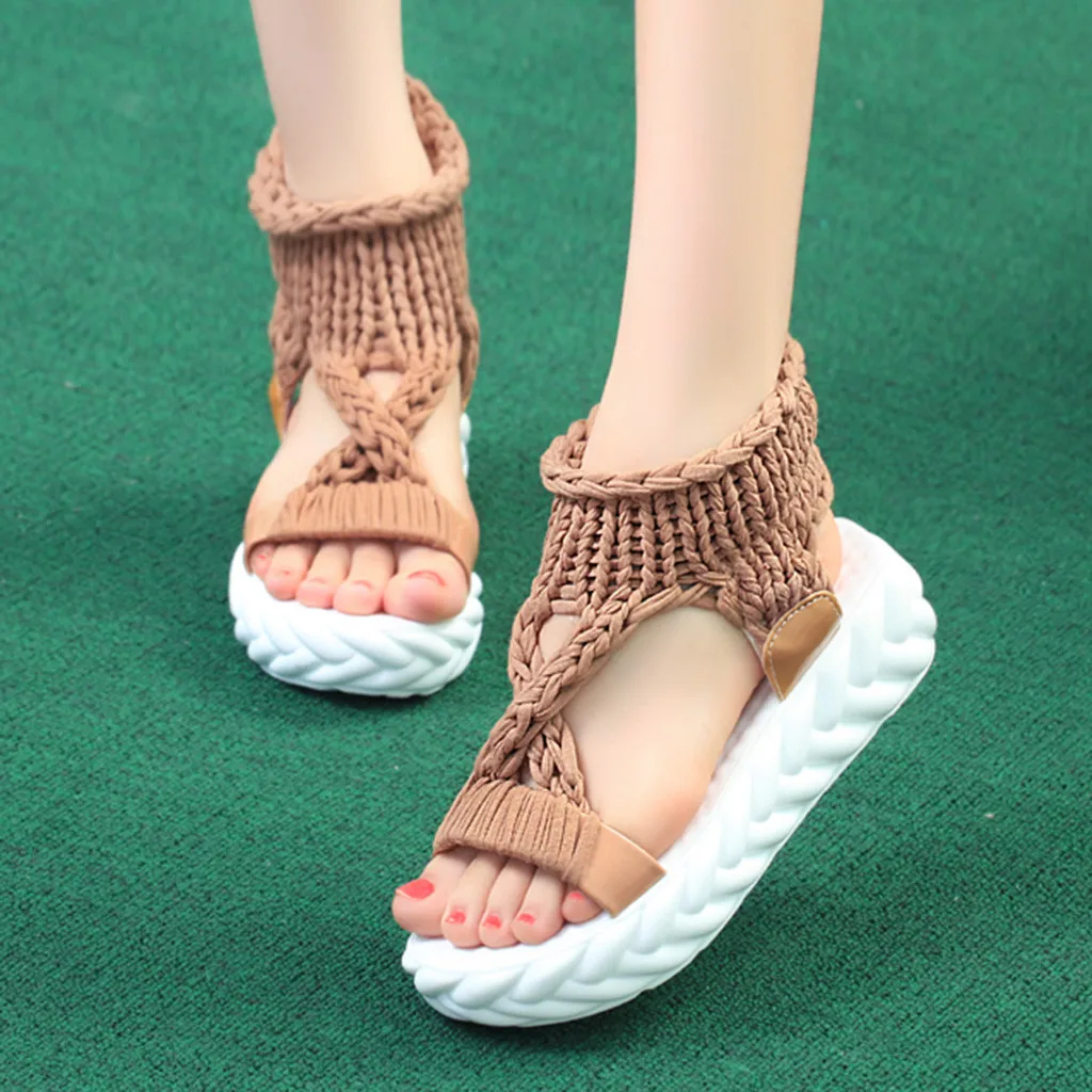 Women Ladies Summer Fashion Platform Sandals Comfort Big Size Casual Soft knit Shoes Classic Non-slip chunky Sandal 2019 new
