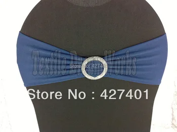 

Hot Sale Dark Blue Spandex Bands / Lycra Band /Chair Covers Sash With Crystal Round Buckle For Wedding & Banquet