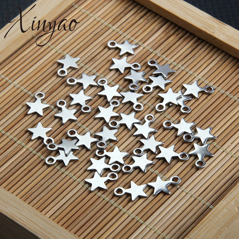 

XINYAO 20Pcs/lot Silver Color Stainless Steel Small Star Metal Charms Pendants For Diy Jewelry Making Hollow Charms Bracelet