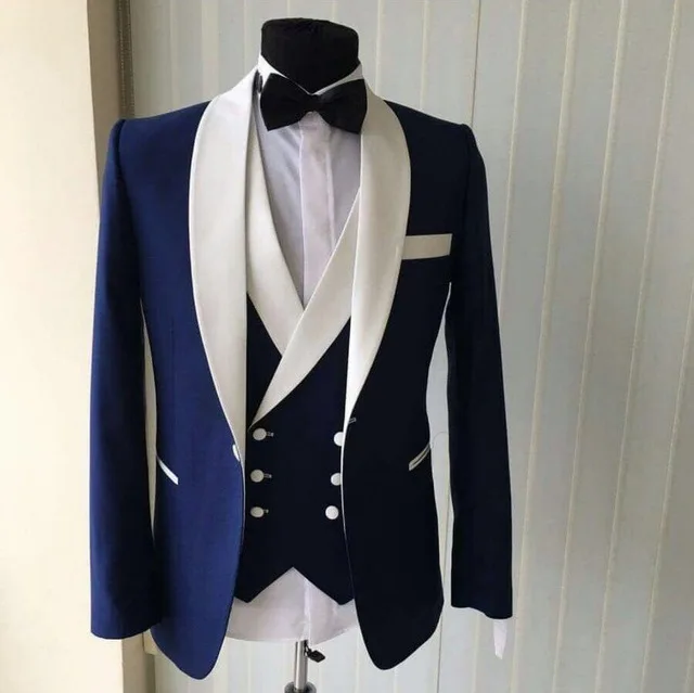 Bridalaffair новейший дизайн темно-синий мужской костюм Slim Fit на заказ Мужские свадебные костюмы смокинг жениха(пиджак+ брюки+ жилет) 3 шт - Цвет: Тёмно-синий