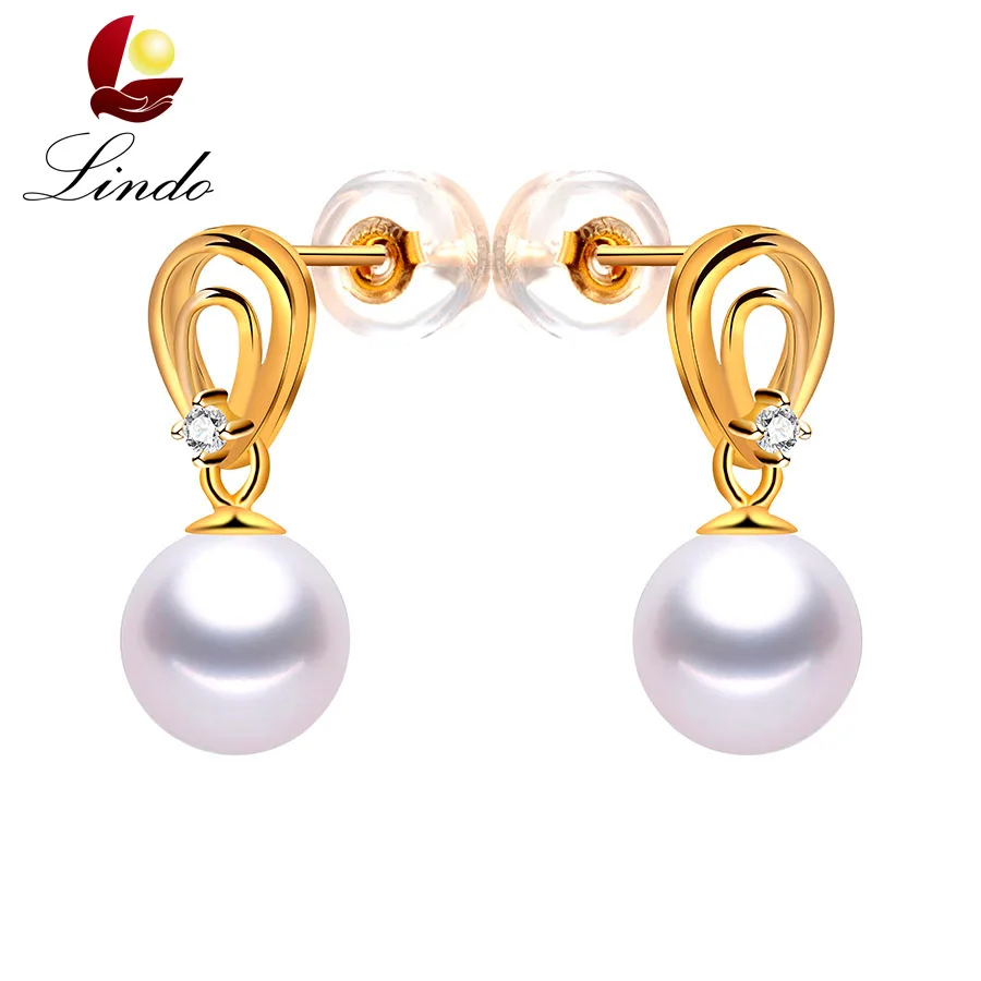 

Fashion 18K Gold Jewelry Women Elegant Noble 5A Natural Freshwater Pearl Stud Earrings Anti Allergic Yellow Gold Earrings Lindo