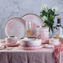 Pink Marble Ceramic Tableware Set