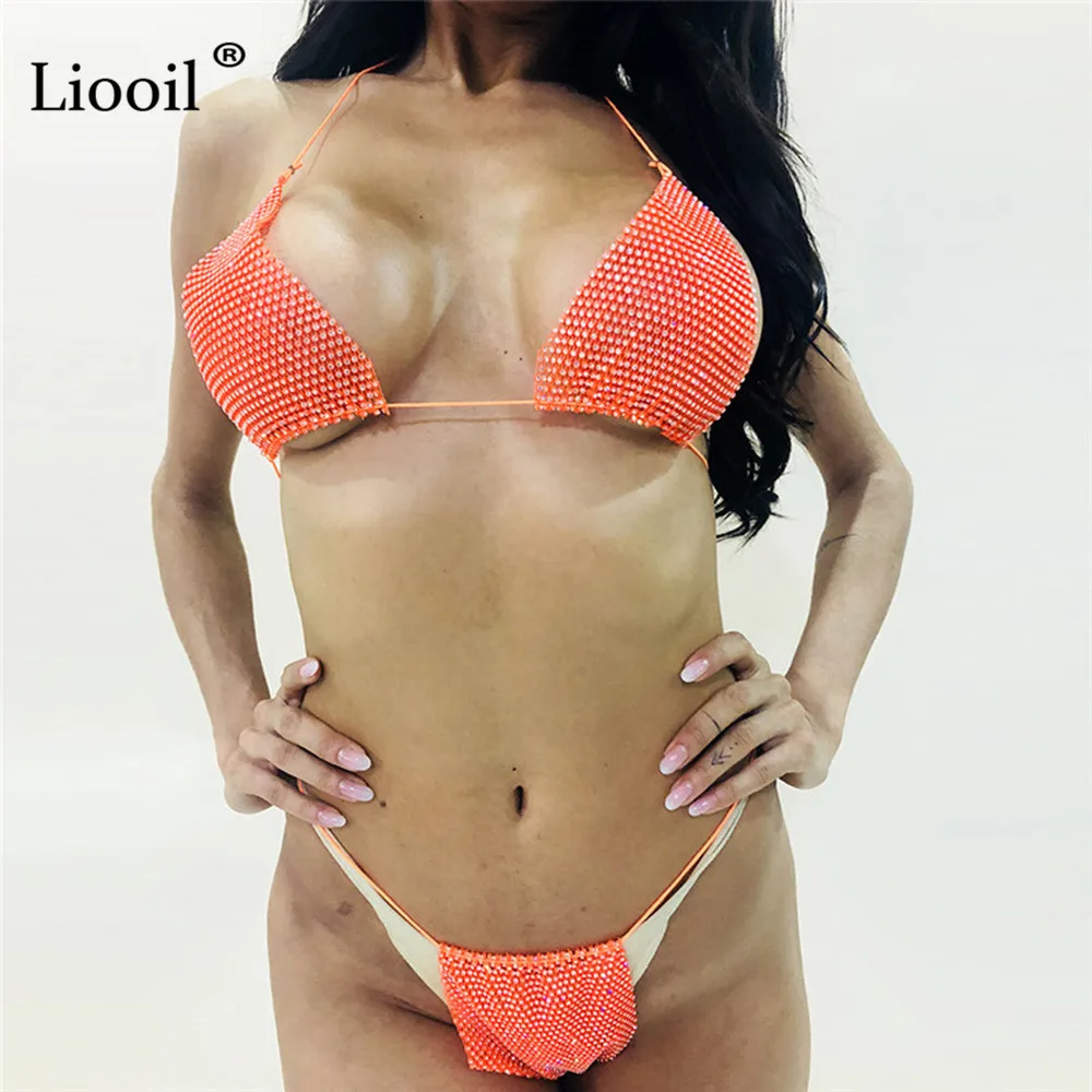 Оранжевый Liooil Diamond Bodysuits Sexy Jumpsuits Tights Bodycon Club Romper V Neck Neon Green Party Rompers Womens Jumpsuit Shorts - Цвет: Оранжевый