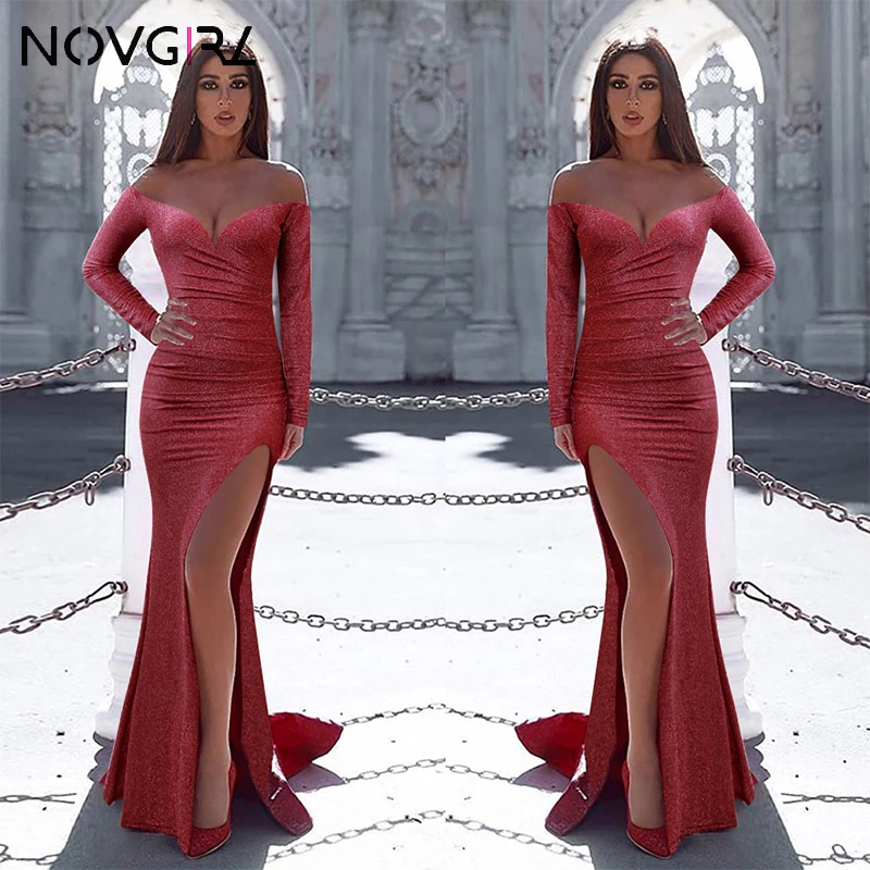 Novgirl/сексуальное женское платье Русалка с открытыми плечами 2019 люрексом