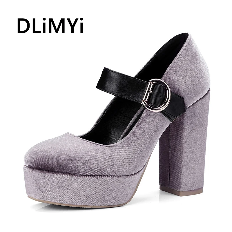 Women's Gold Velvet Shoes Thick High heeled Single shoes Female spring