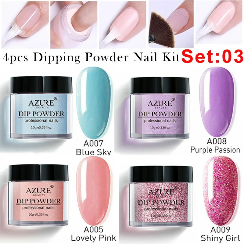 

Azure Beauty 4Pcs/Lot Pink Color Dipping Powder Nail Art Kits Glitter Dip Powder Gradient Colors Nail Powder Sets Shiny Powder