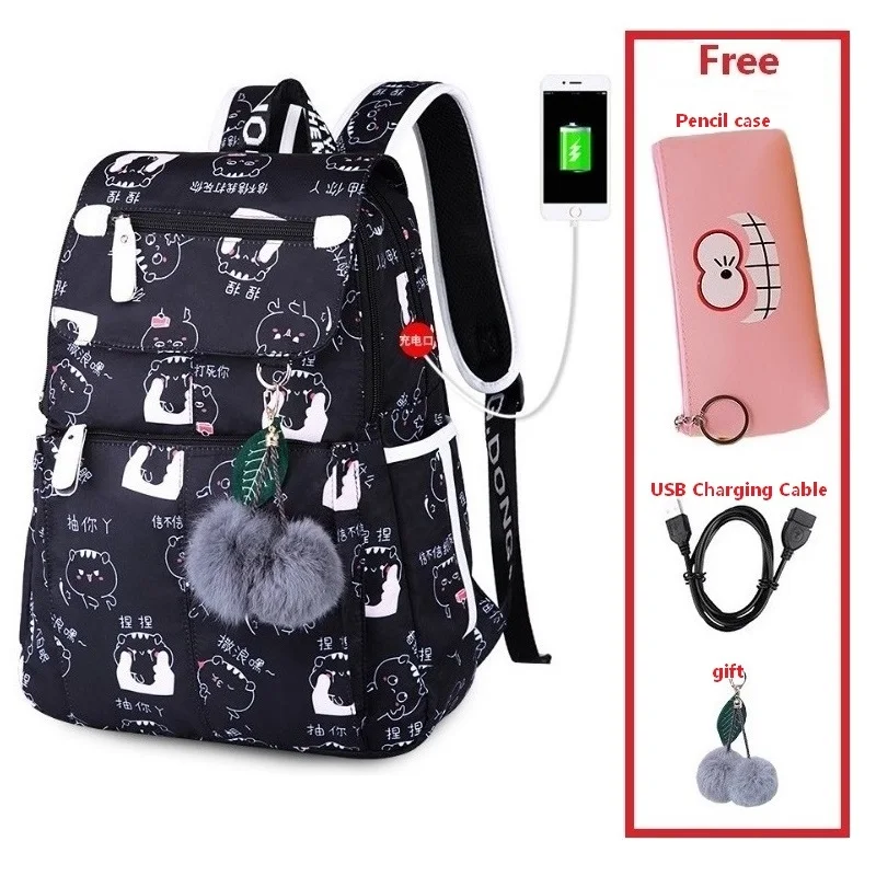 Рюкзаки для девочек, водонепроницаемые, с usb зарядкой, школьные сумки для студентов, ноутбуков, сумки для женщин, модный рюкзак для путешествий, mochilas para jovenes - Цвет: Set 12