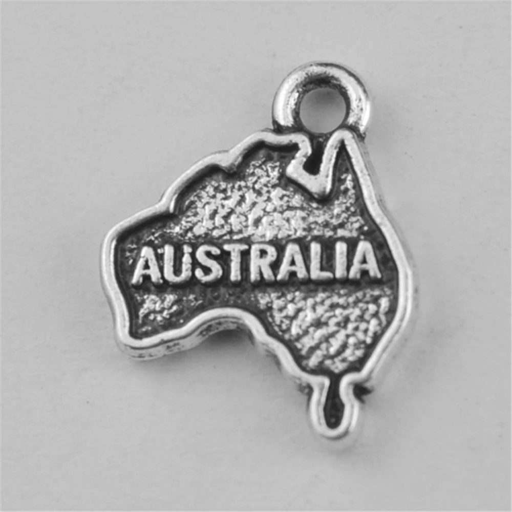 

my shape Tibetan Silver Plated Australia Country Map Charms Pendants Fit DIY Floating Bracelets Wholesale 30pcs lots