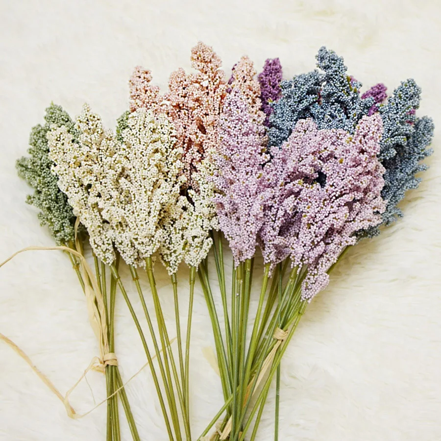 

6pcs bundle artificial vanilla spike Foam flowers mini berry fake flower for home wedding decoration cereals faux plant bunch