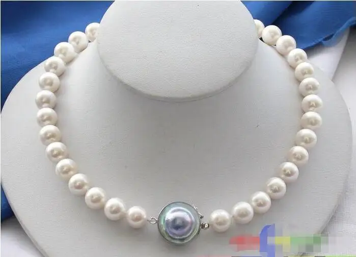 

FREE SHIPPING HOT sell new Style >>>>NATURAL 17" 12mm WHITE ROUND FRESHWATER PEARL NECKLACE MABE