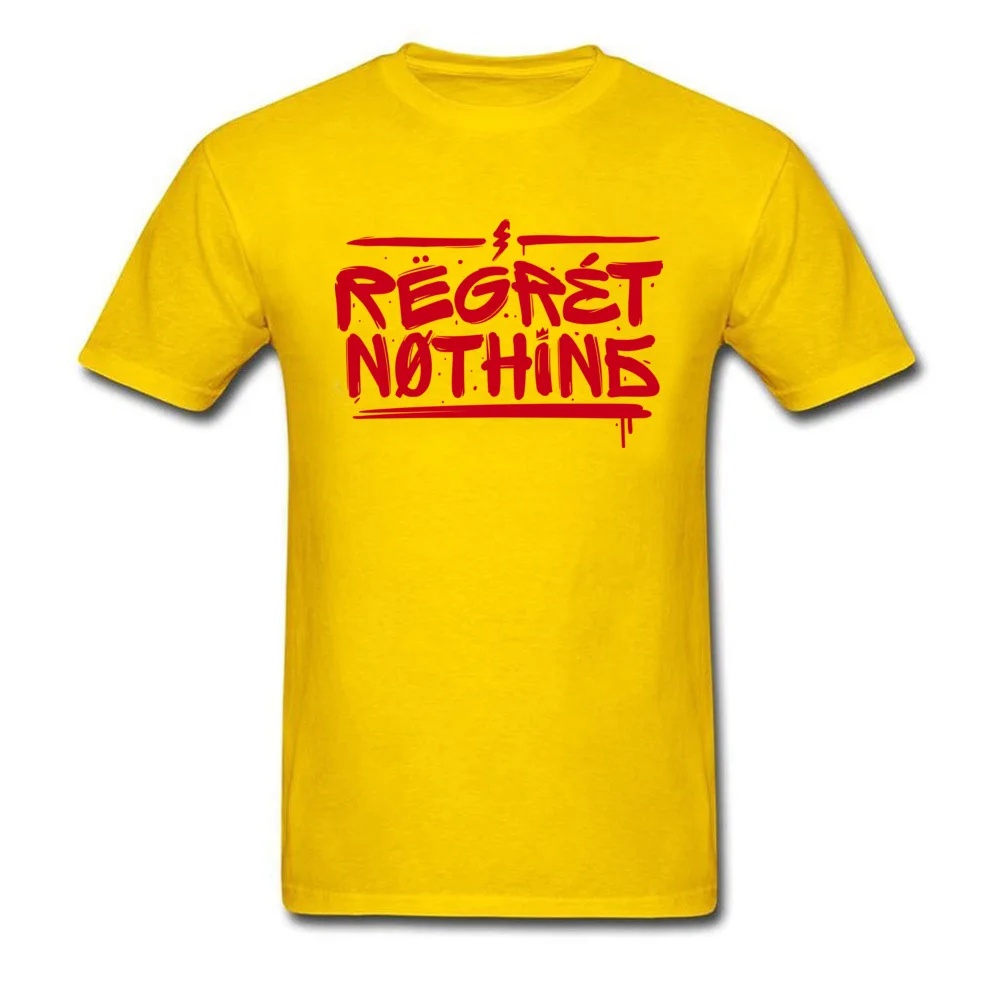 Regret Nothing Mens 2018 Fashion Tops Shirt Round Neck Summer Autumn 100% Cotton T Shirts Funny Short Sleeve Tops Shirt Regret Nothing yellow