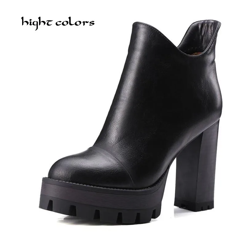 

Fashion 2018 Women Ankle Boots Black Brown Women Martin Boots Sexy Vintage Platform High Thick Heels Women Motorcycle Boot Shoes