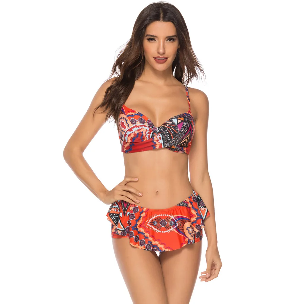 

Women's Swimming Suit Sexy Bikini Swimsuit Women's Sexy Boho Swimwear Strap Swimsuit Push Up Padded Ruffle Two Piece Bikini