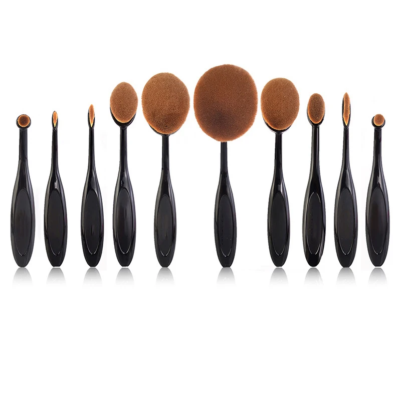 Professional Makeup Toothbrush Set 10Pcs Bendable Super Soft Oval Brush Foundation Contour Powder Blush Eyeliner Blending | Красота и
