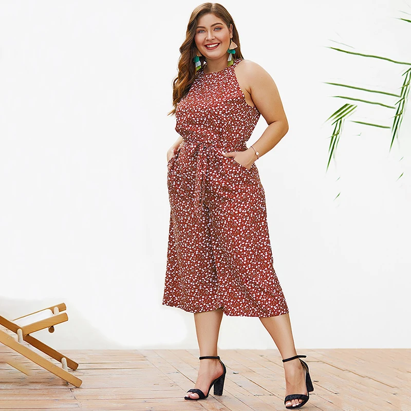 Women Red Plus Size 4XL Jumpsuits Off Shoulder Lace Up Ankle-Length Pants Lady Loose Floral Print Sleeveless Wide Leg Overalls Women Red Plus Size 4XL Jumpsuits Off Shoulder Lace Up Ankle-Length Pants Lady Loose Floral Print Sleeveless Wide Leg Overalls